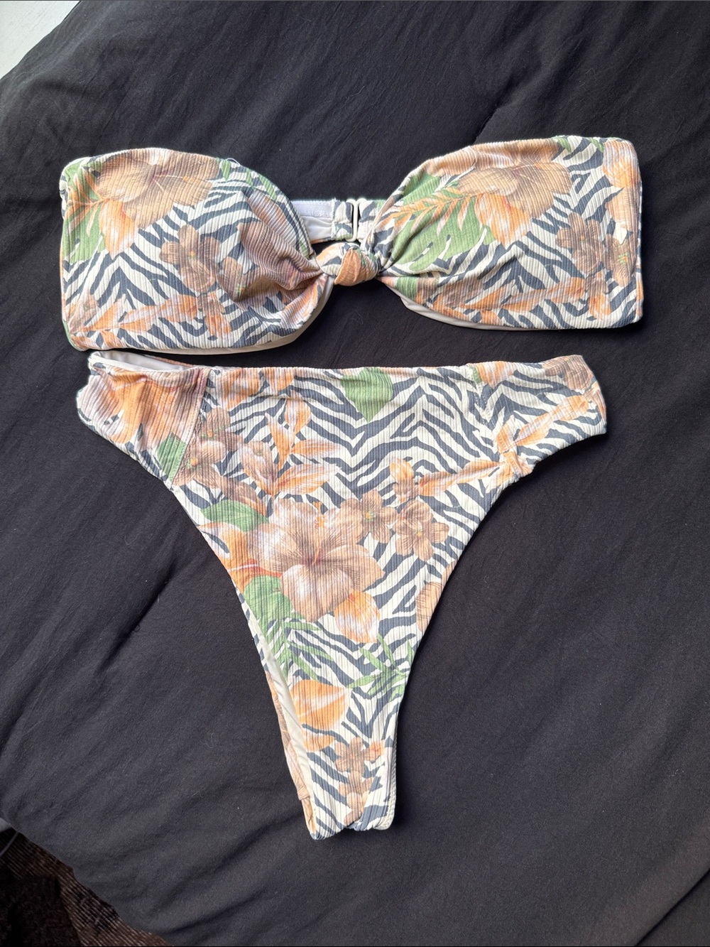 RVCA Strapless Floral Zebra-Print Bikini Set in Orange and Green